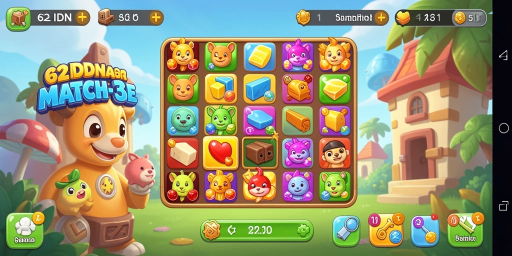 Tampilan gameplay seru di 62IDN dengan tantangan Match-3.