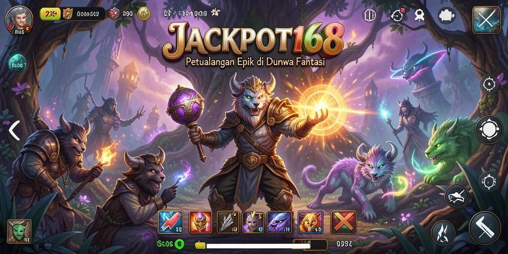 Screenshot gameplay JACKPOT168 menampilkan aksi pertarungan yang mendebarkan.