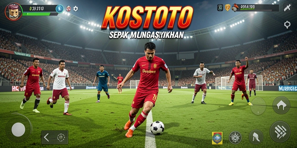 Screenshot KOSTOTO menunjukkan aksi seru dalam permainan sepak bola.