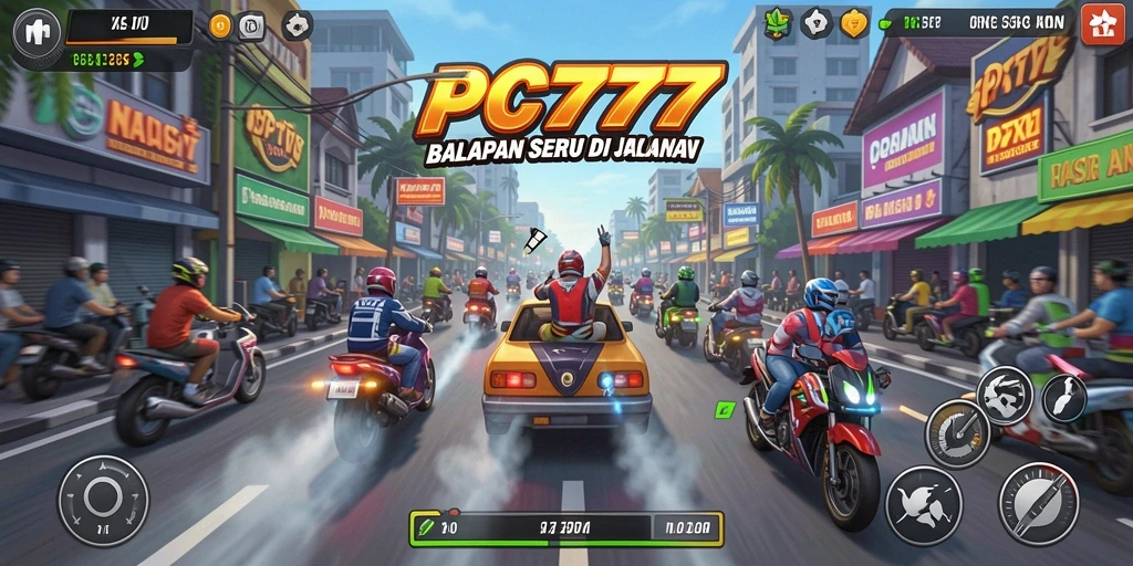 Tampilan gameplay balap yang langsung dan mendebarkan di PC777.