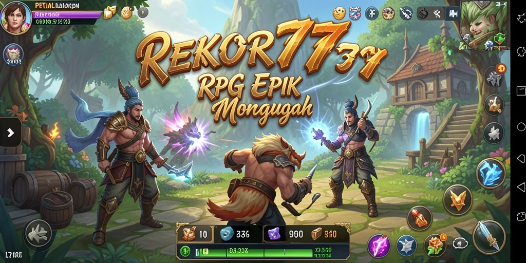 Tampilan gameplay menampilkan pertarungan epik dalam dunia fantasi.
