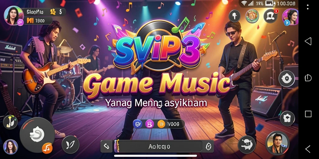 Tampilan gameplay SVIP3 dengan alat musik dan efek visual