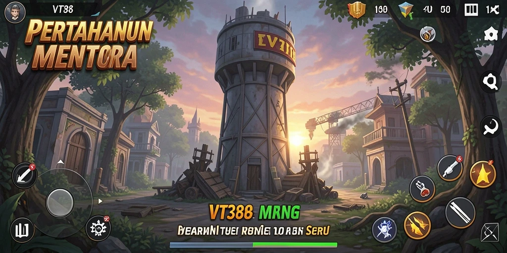 Tampilan gameplay VT38 dengan menara strategi pertahanan yang menarik.